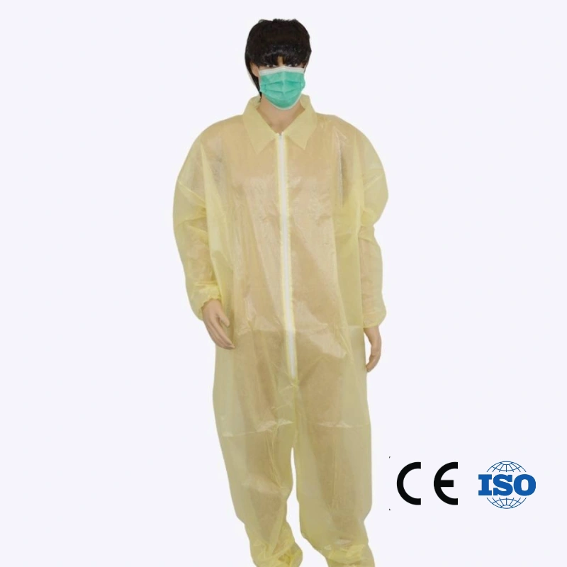 Single Collar yellow Disposable Non Woven Coverall Without Hood