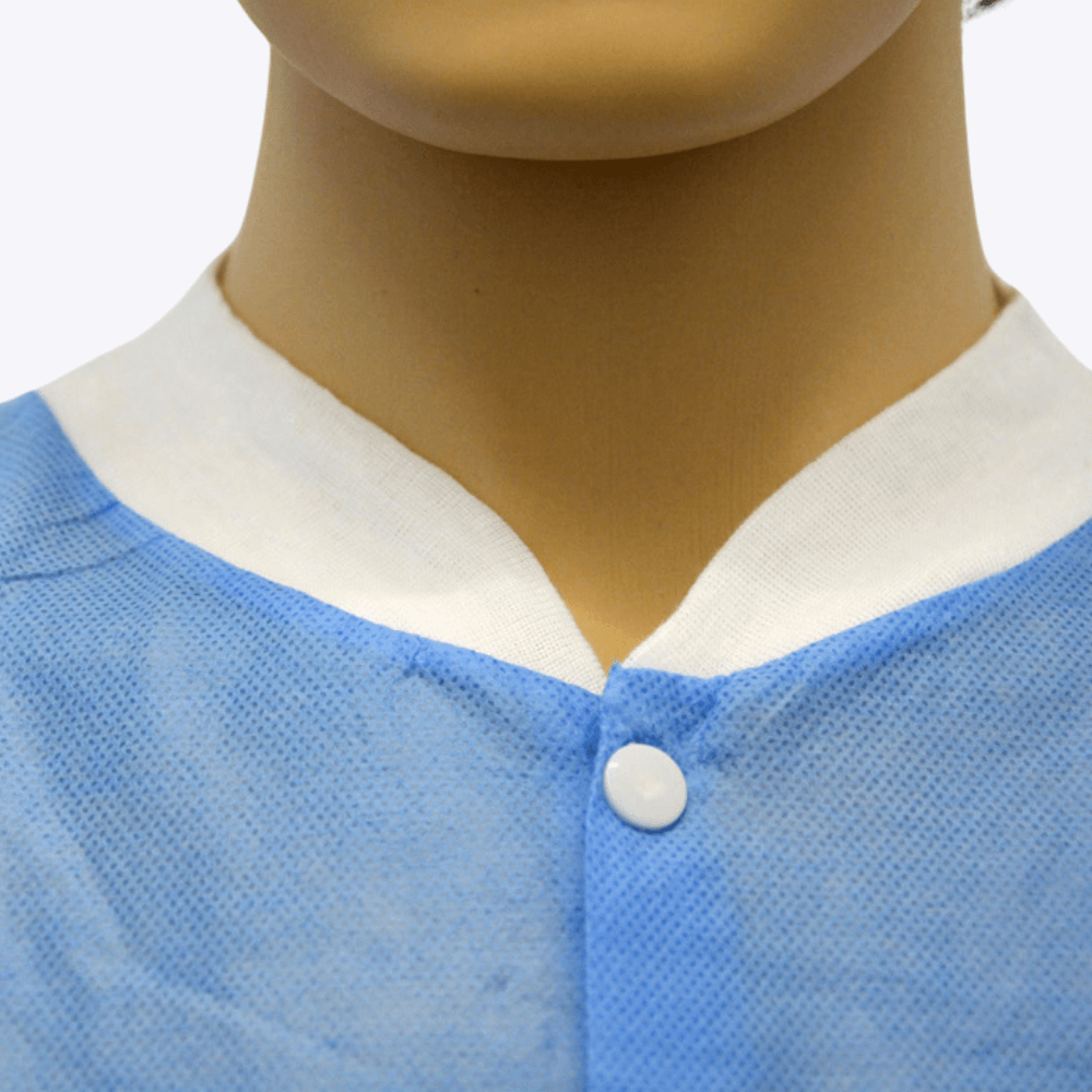 SMS blue disposable lab coat knitted collar and cuffs