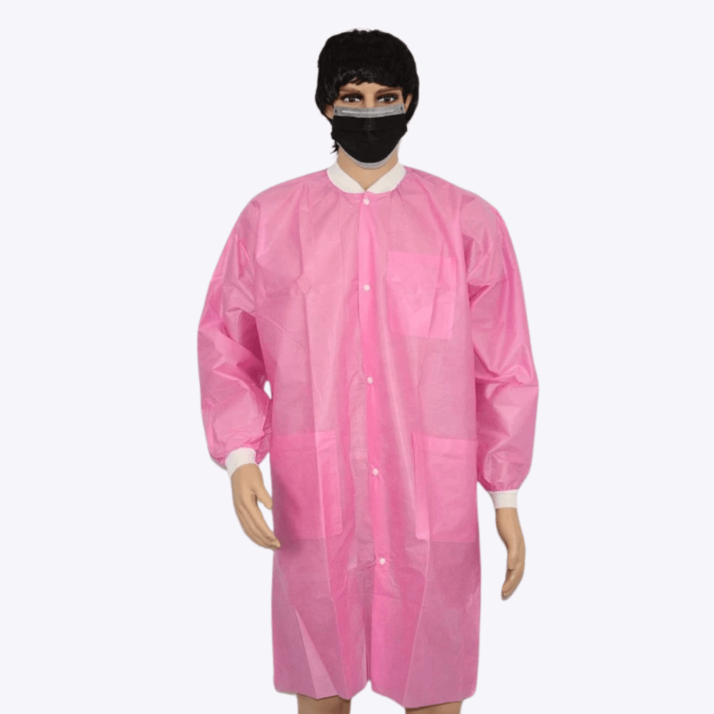 knitted collar pink dispoable lab coat wholesale