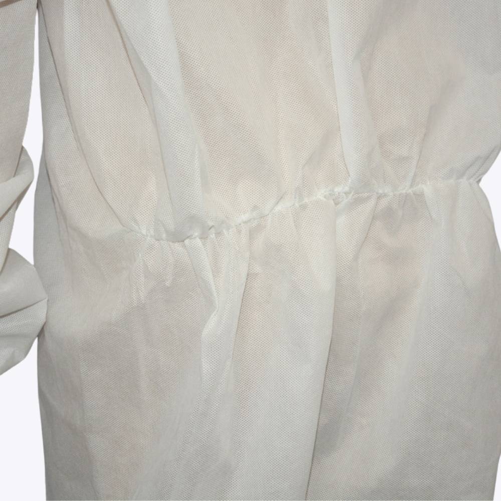white disposable coverall with elastic waist