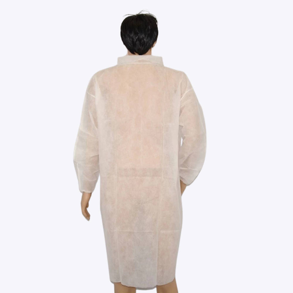 white disposable polypropylene lab coat