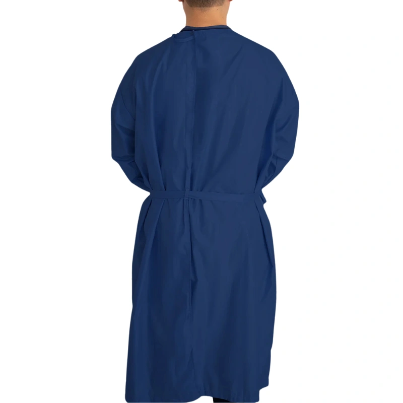 back of blue surgical gown