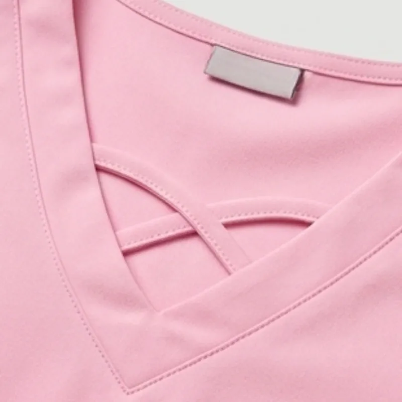 Cross Strap V-Neck Pink Scrub Tops
