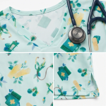print uniform scrub tops neck details