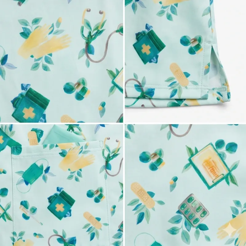 printed scrub tops for veterinary pocket details